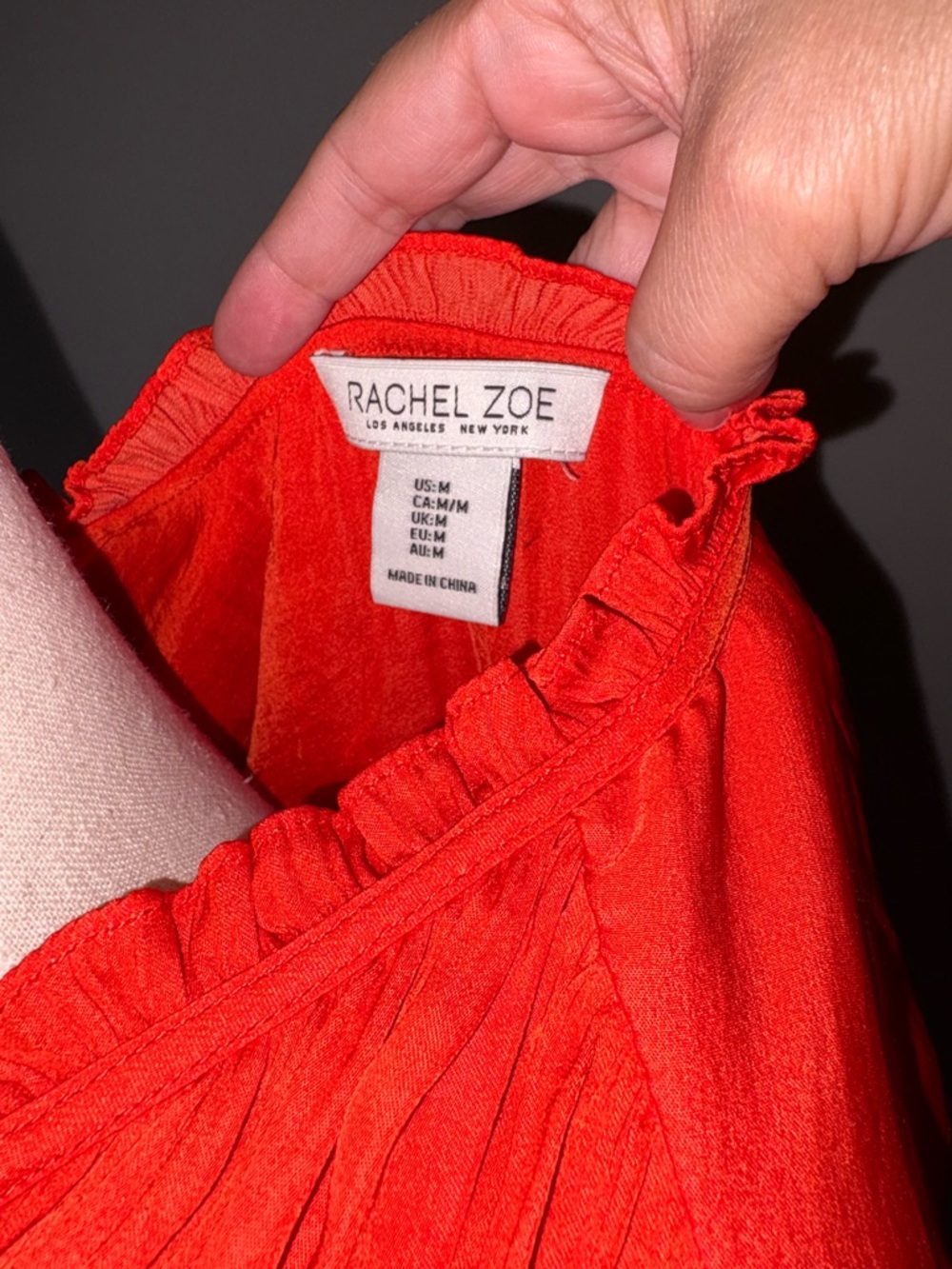 Rachel Zoe Silk- Effect Long Sleeve Peasant Blouse in Bright Coral Size M - Picture 3 of 5